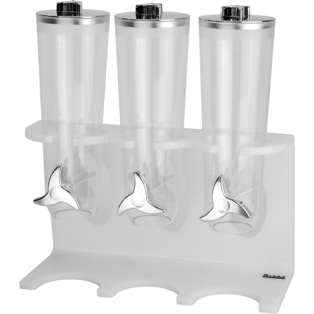 3 cereal dispensers with white stand 2 litres x3