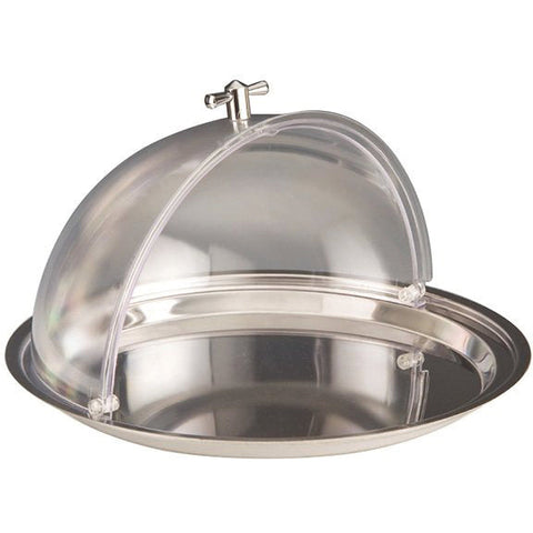 Round stainless steel tray with roll top lid 32.5cm