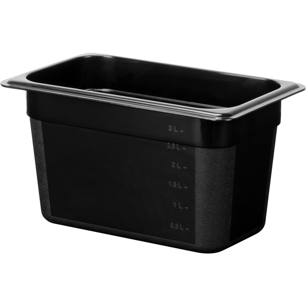 Polycarbonate gastronorm storage container GN 1/4 black 3.7 litres