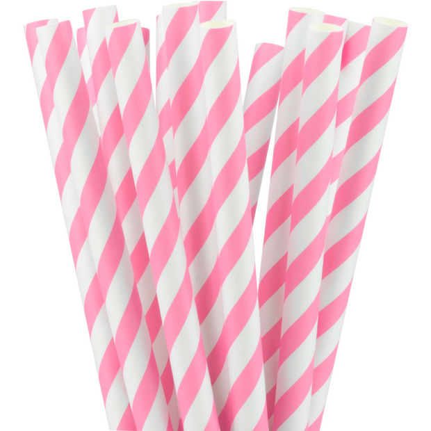 Packet of 50 Striped straws "Bubble Tea Pink" 1.2x26cm