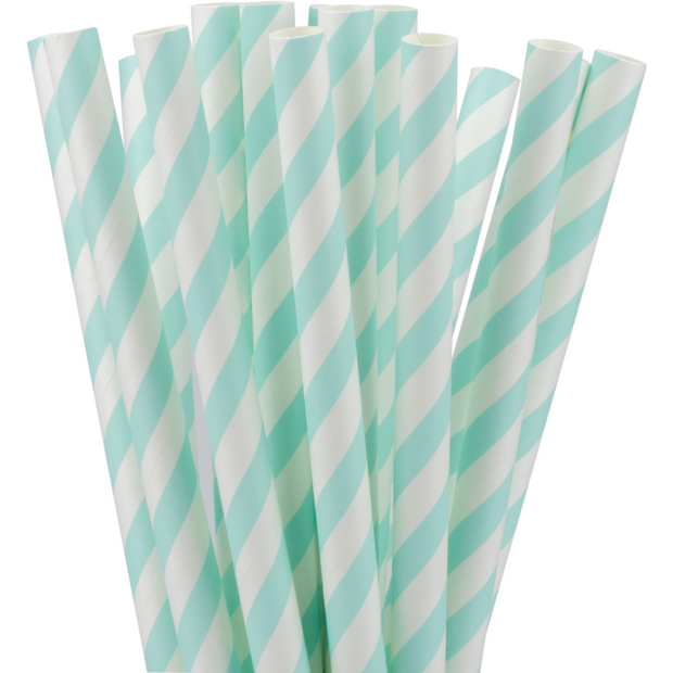 Packet of 50 Striped straws "Bubble Tea Mint" 1.2x26cm