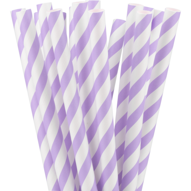 Packet of 50 Striped straws "Bubble Tea Purple" 1.2x26cm