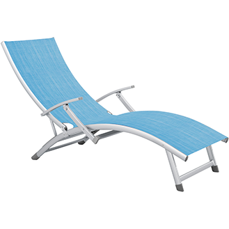 Aluminium frame sun lounger with armrest and 4 reclining positions blue 180x48cm