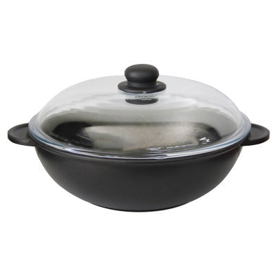 Wok with two handles and glass lid
