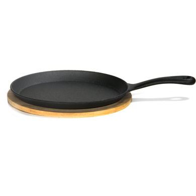 Mini cast iron skillet with bamboo tray 24cm