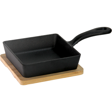 Cast Iron mini pan with bamboo tray 13cm