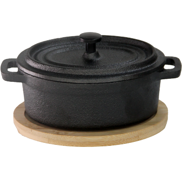 Mini cast iron mini pot with bamboo tray 12cm
