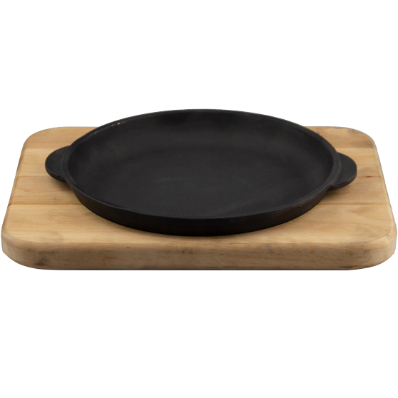 Cast iron sizzler pan with wooden board 18x2.5cm