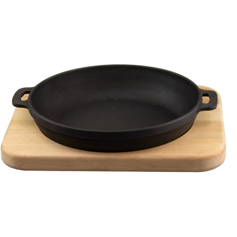 Cast iron sizzler pan with wooden board 20x4cm