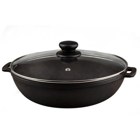 Cast iron wok with glass lid 26cm