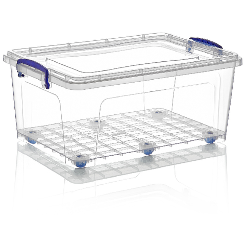 Rectangular storage box on wheels with lid 30 litres
