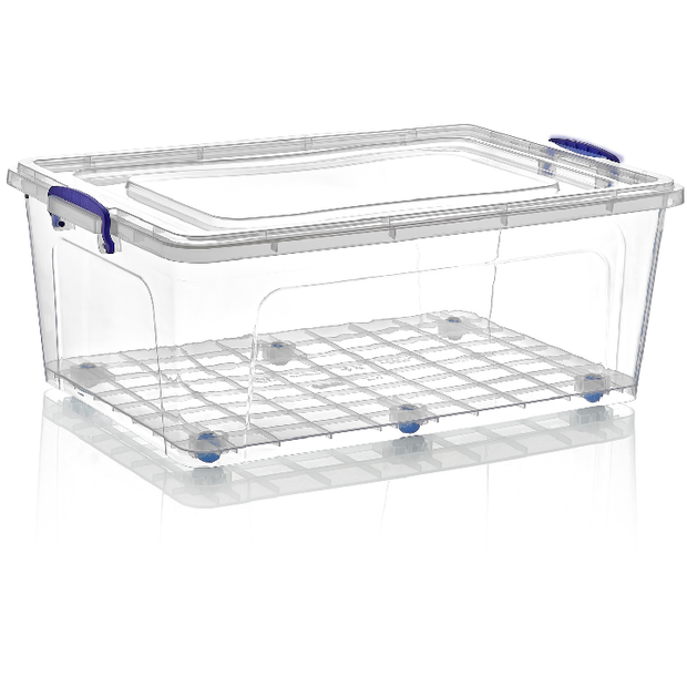 Rectangular storage box on wheels with lid 58 litres