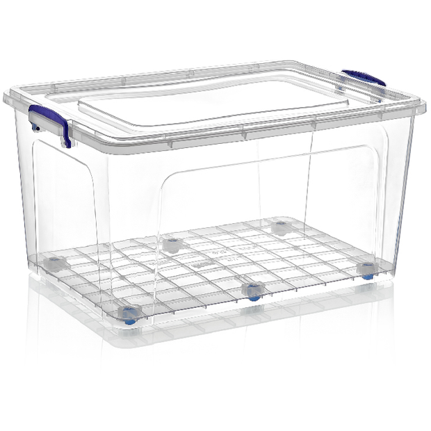 Rectangular deep storage box on wheels with lid 80 litres