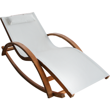 Wooden frame sun lounger with cream textile base 172x72cm
