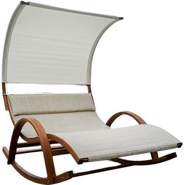 Wooden frame double sun lounger with sunshade 177x135cm