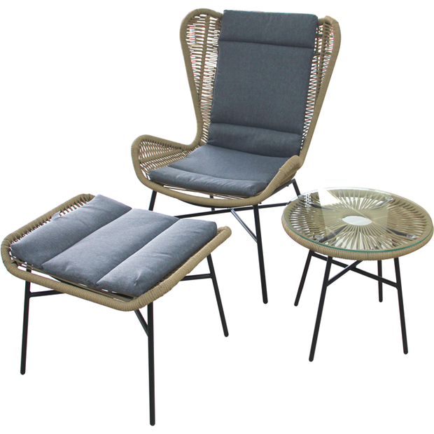 Balcony set with 3 pieces  chair + side table + foot rest