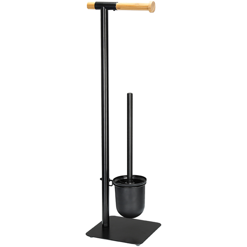 Freestanding toilet brush with bamboo roll holder 67cm
