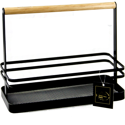 Metal spice rack with bamboo handle matt black 24cm