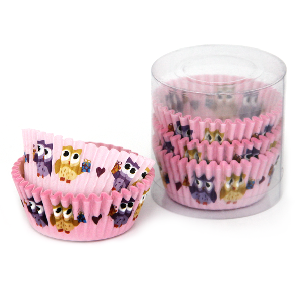 Set of 100 round muffin cups “Owls”