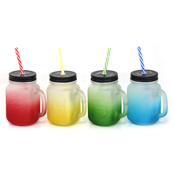 Cocktail jar with lid and straw 480ml