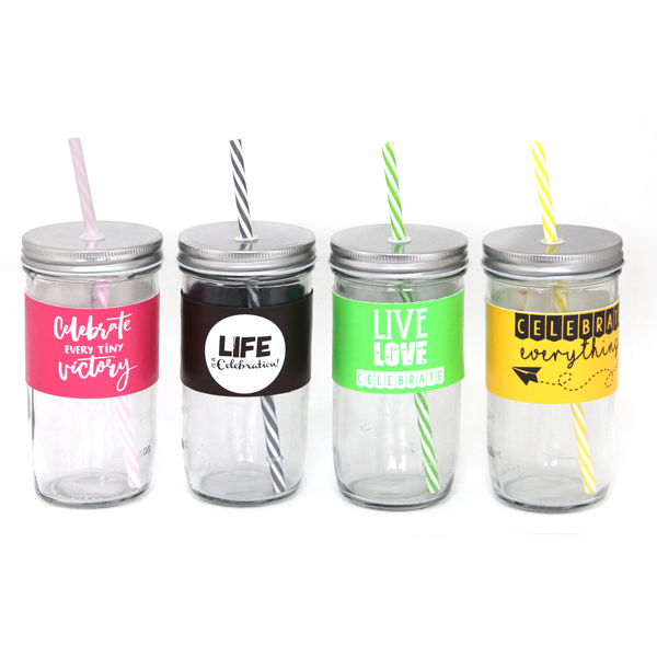 Glass cup with straw 600ml