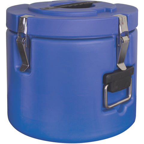 Round insulated food transport container blue 34 litres
