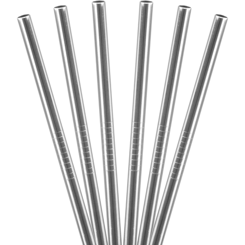 Packet of 6 re-usable metal straight straws "Silver" 0.6x21.5cm