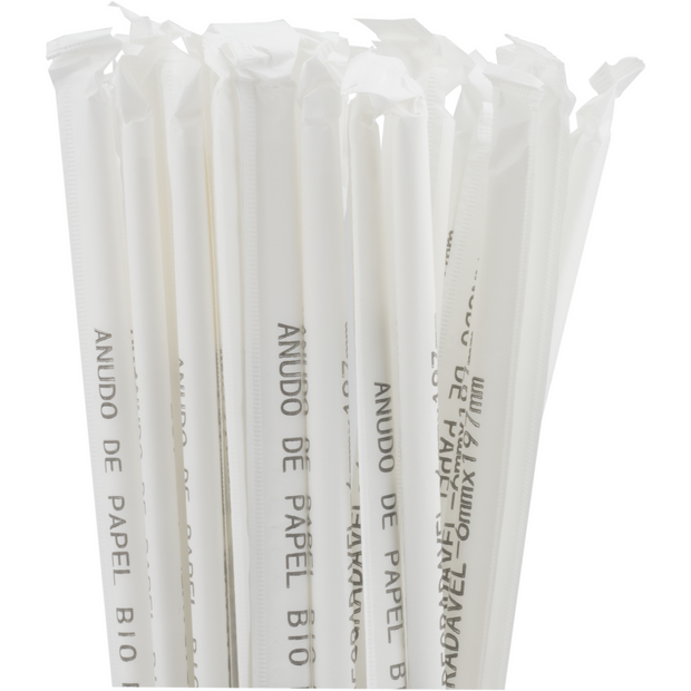 Packet of 200 individually wrapped white paper straws 0.6x19.7cm