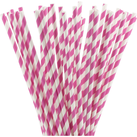 Packet of 50 Striped coloured straws 1x25cm