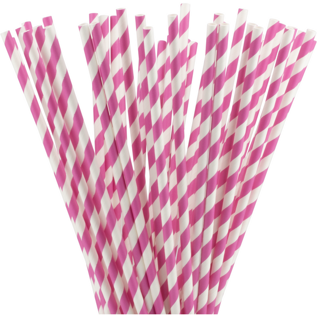 Packet of 50 Striped coloured straws 1x25cm