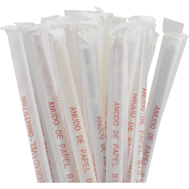 Packet of 200 individually wrapped coloured paper straws 0.6x19.7cm