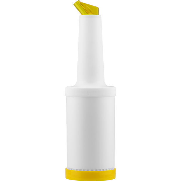 Polypropylene juice/syrup bottle with pourer yellow 1L