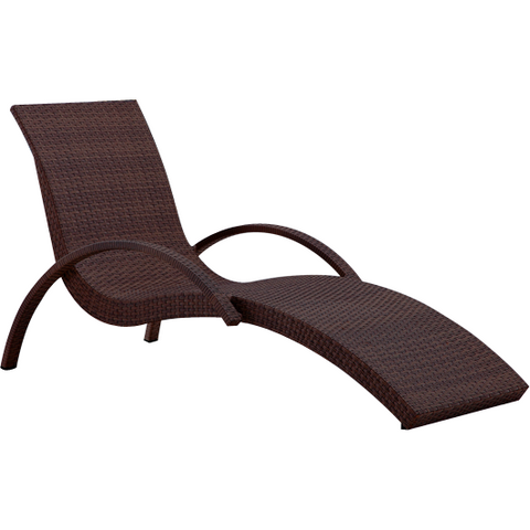 Aluminium frame sun lounger with brown PVC rattan base 184x53cm