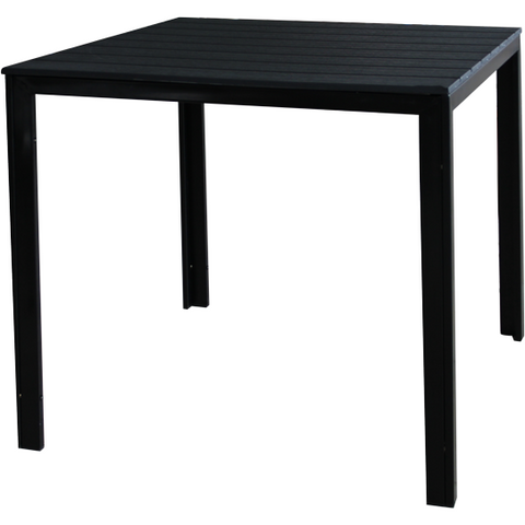 Blow mold square table with wooden slat design black
