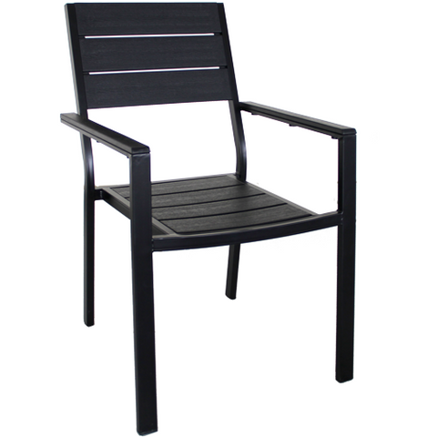 blow mold chair with arm rests wood look black