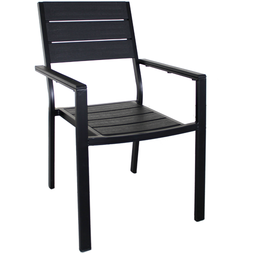 blow mold chair with arm rests "Wood Look Black" 58x88cm