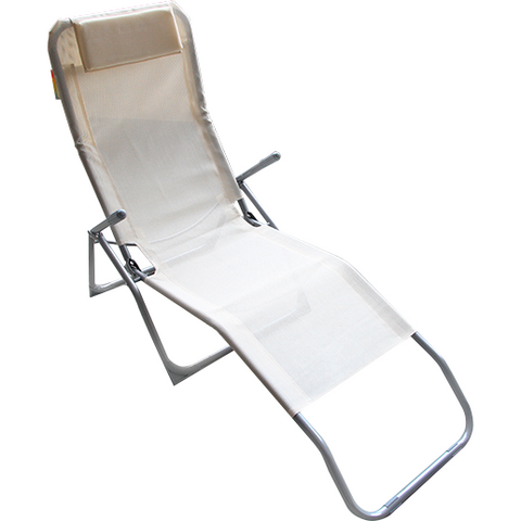 Folding steel frame sun lounger beige 140x58cm