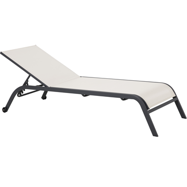 Aluminium frame sun lounger on wheels with 4 reclining positions beige 197.5x69cm