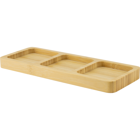 Rectangular bamboo serving board with 3 compartments 25.5x10cm