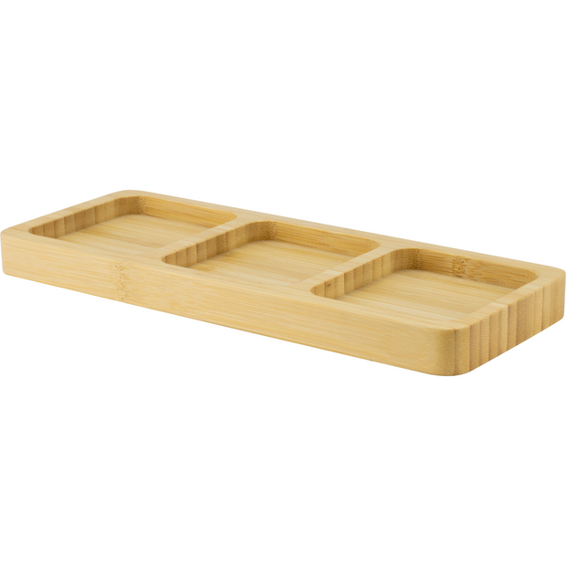 Rectangular bamboo serving board with 3 compartments 25.5x10cm
