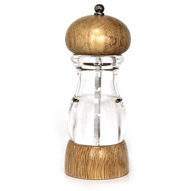 Acrylic salt/pepper mill with wood finish top and base 19cm