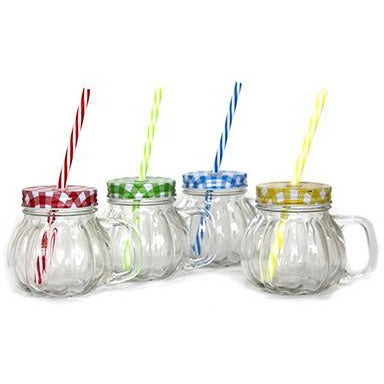 Beverage jar with lid and straw 350ml