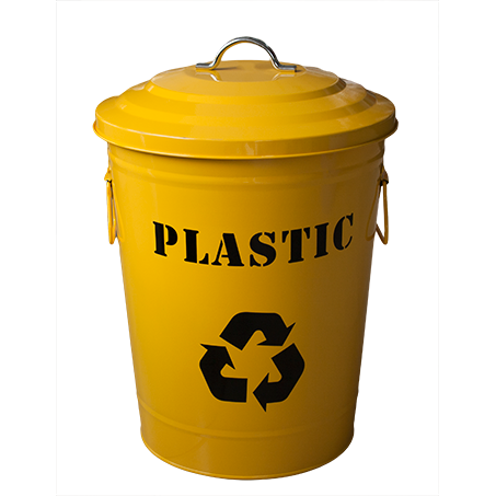 Round metal recycling bin "Plastic" yellow 24.5 litres
