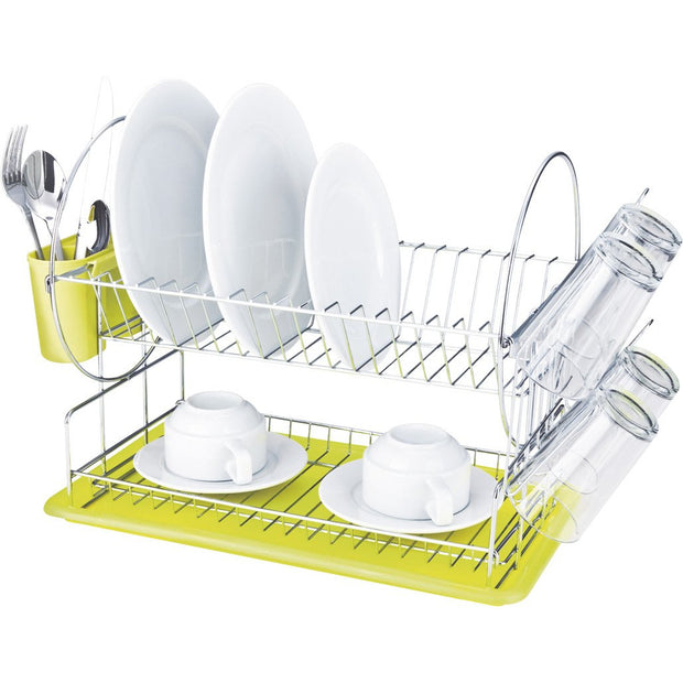 Metal dish rack with plastic green tray 23.5cm