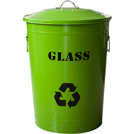 Round metal recycling bin "Glass" green 49 litres
