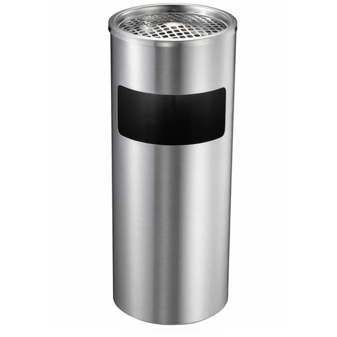 Stainless steel hotel trash can with ash tray and inner bucket 29.5 litres
