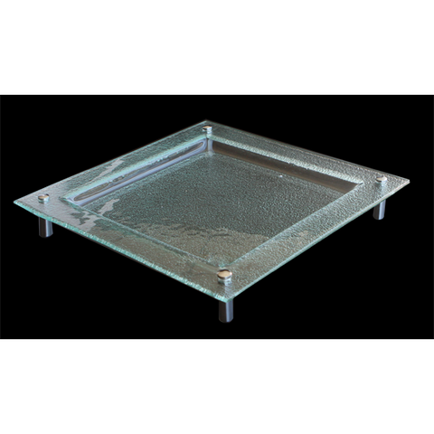 Square clear glass buffet platter with chromed legs 40cm