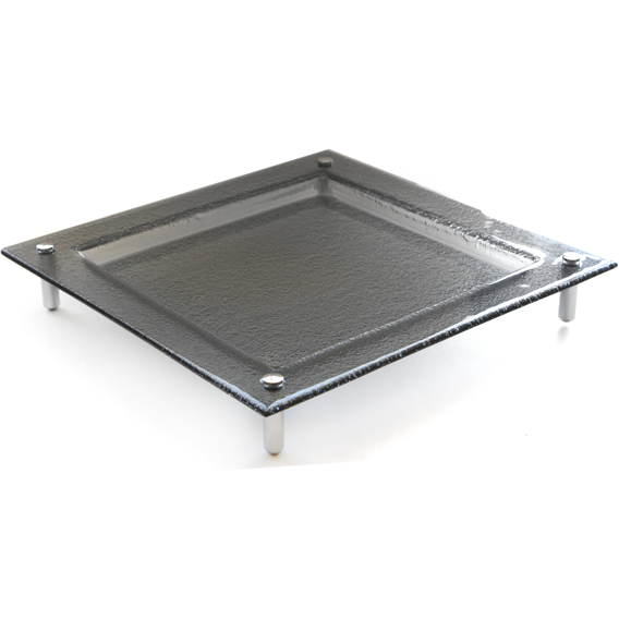 Square smoked glass plate with chromed feet 40x5.5cm