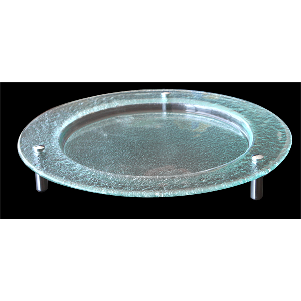 Round clear glass plate with chromed feet 40x5.5cm