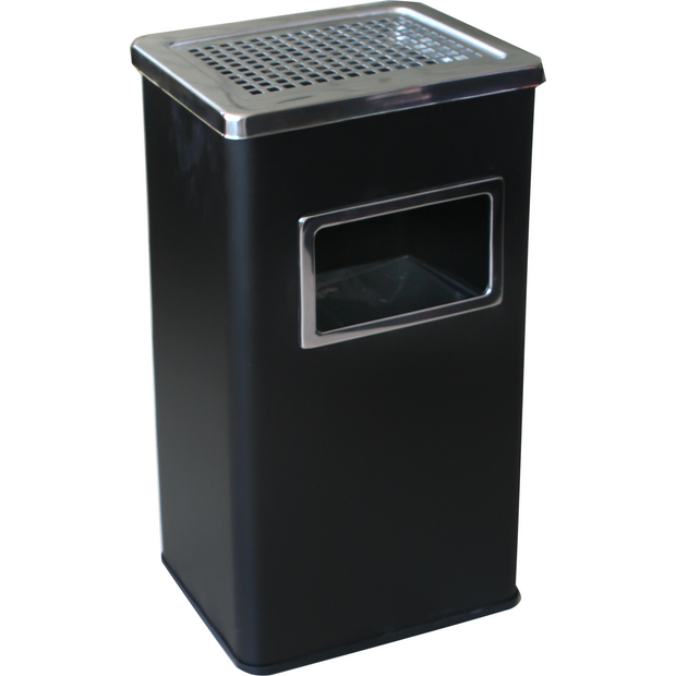 Rectangular hotel trash can with ash tray and inner bucket Black 45 litres